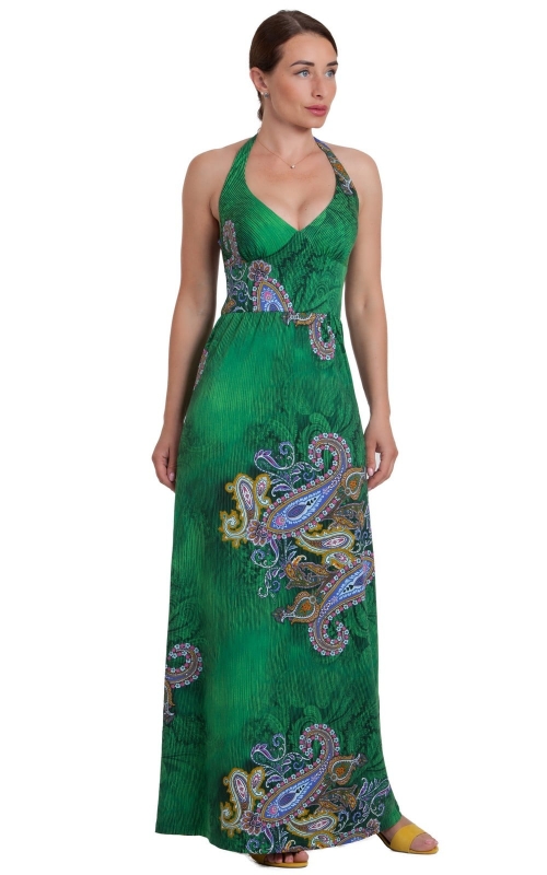 Spring-summer Casual Green Dress With Paisley Pattern Magnolica