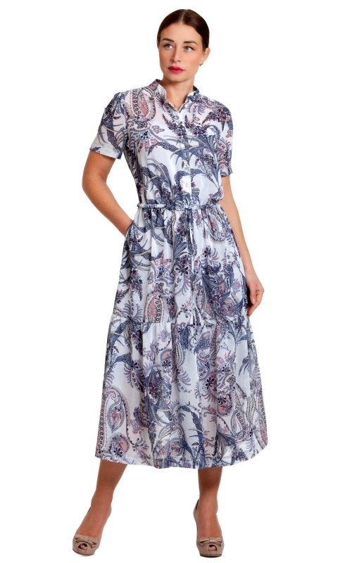Grey Floral Print Spring-Summer Dress Magnolica