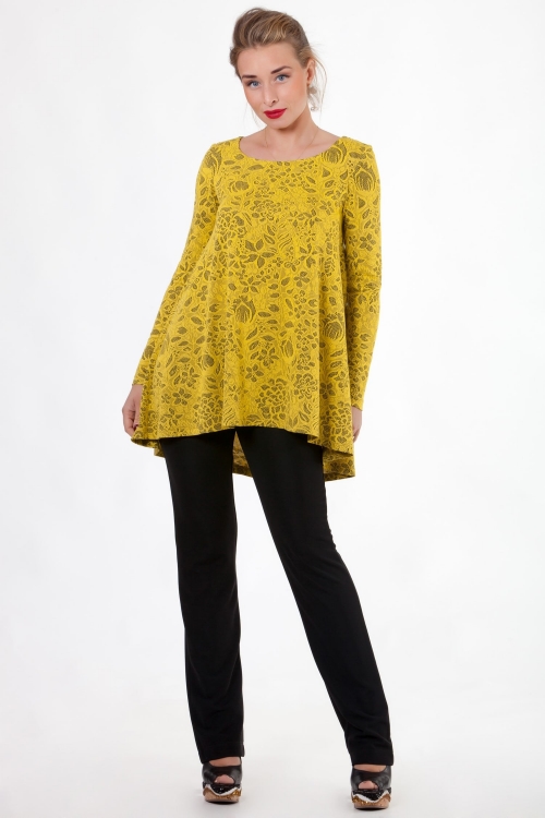 Yellow Casual Office Tunic With Textured Floral Weave Magnolica