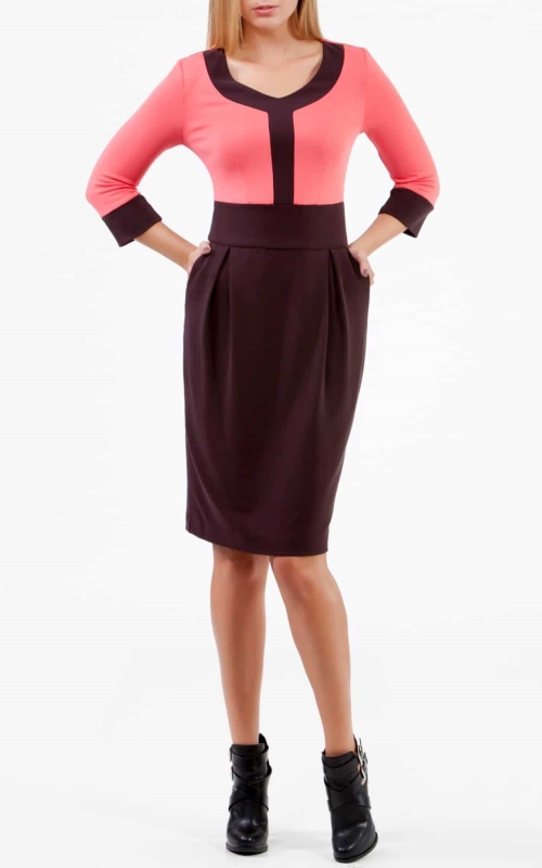 Pink Casual Business Casual Burgundy Block Colour Dress Magnolica