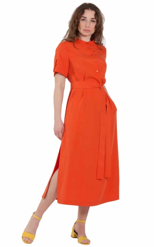 GORGEOUS ORANGE summer dress made of light silky textile. Magnolica