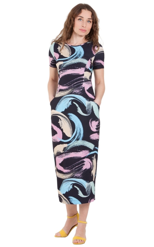 SPRING/SUMMER BLACK DRESS WITH MULTICOLORED PRINT Magnolica