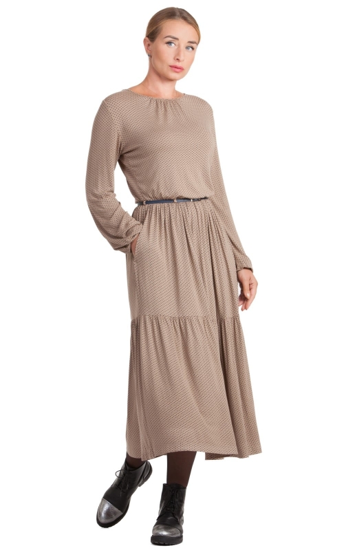 Casual ELEGANT maxi DRESS WITH POCKETS  in BEIGE colour Magnolica