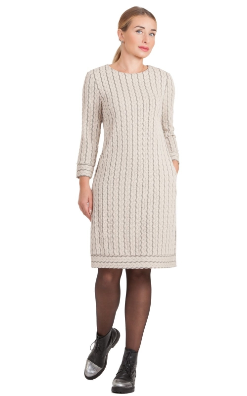 a-line CASUAL warm OFFICE tunic-dress in beige colour Magnolica