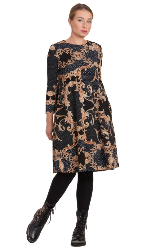 OUTFIT A-SILHOUETTE DRESS FROM JACQUARD JERSEY CANVAS IN BLACK Magnolica