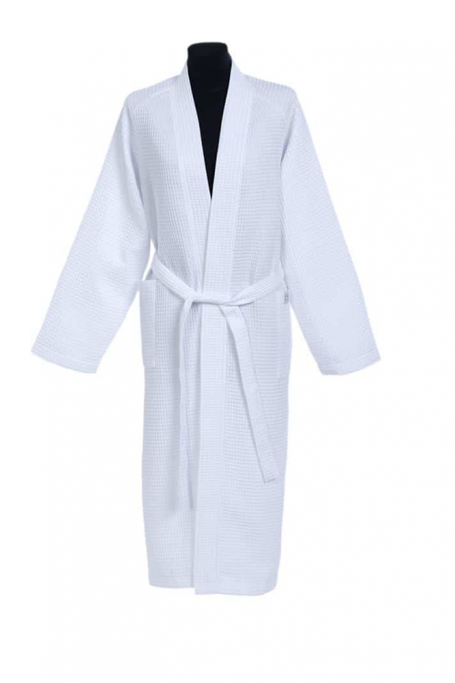 Long waffle robe WITH BELT IN WHITE COLOUR Magnolica