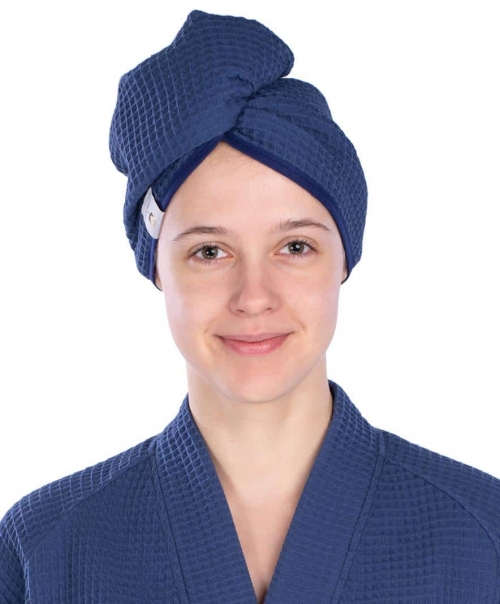 Turban of waffle fabric for hair drying IN BLUE COLOUR Magnolica