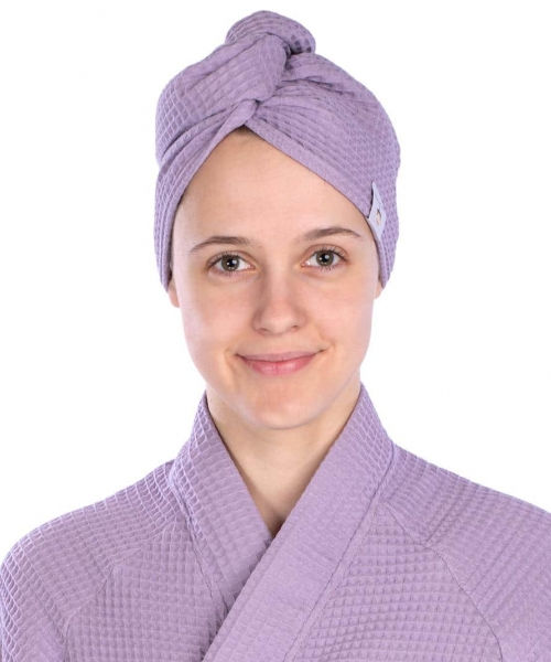 Turban of waffle fabric for hair drying IN VIOLET COLOUR Magnolica