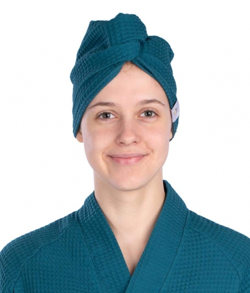 Turban of waffle fabric for hair drying IN SEA WAVE COLOUR Magnolica