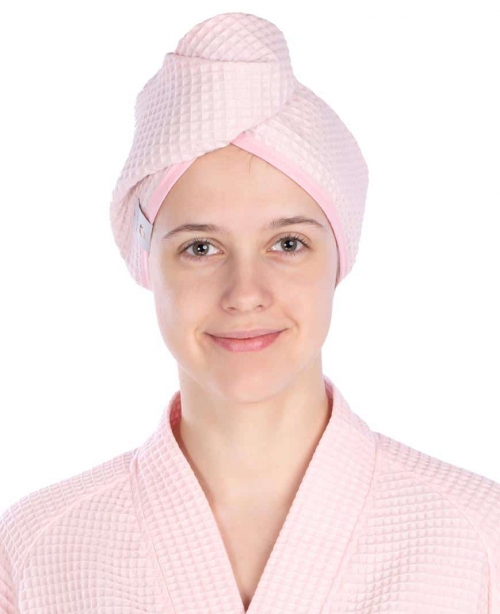 Turban of waffle fabric for hair drying IN PINK COLOUR Magnolica