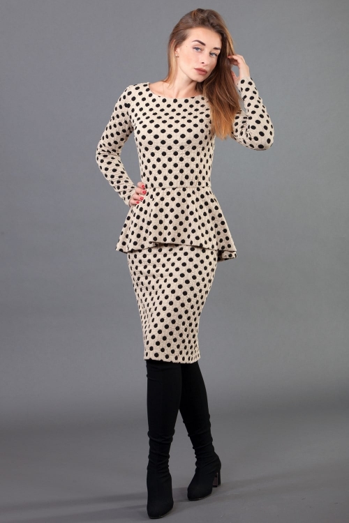BEIGE CASUAL OFFICE SUIT WITH BLACK POLKA DOTS Magnolica