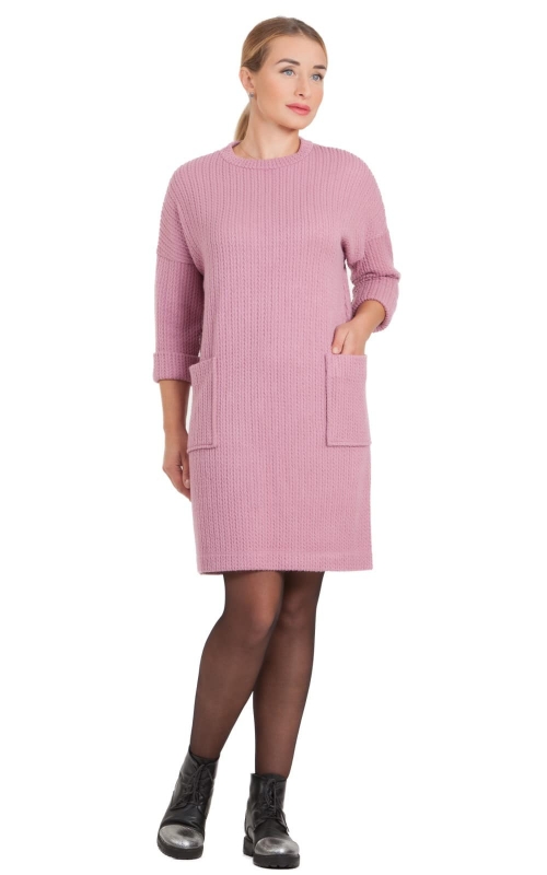 WARM,COZY WINTER DRESS-TUNIC MADE OF SOFT FLUFFY MIXED JERSEY in Pink colour Magnolica