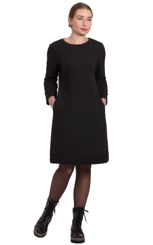 A-LINE CASUAL WARM OFFICE TUNIC-DRESS IN BLACK COLOR Magnolica