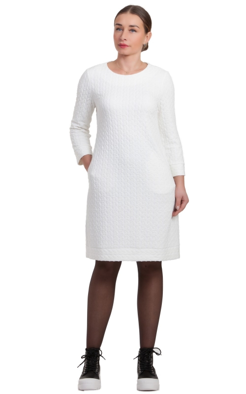 A-LINE CASUAL WARM OFFICE TUNIC-DRESS IN WHITE COLOR Magnolica