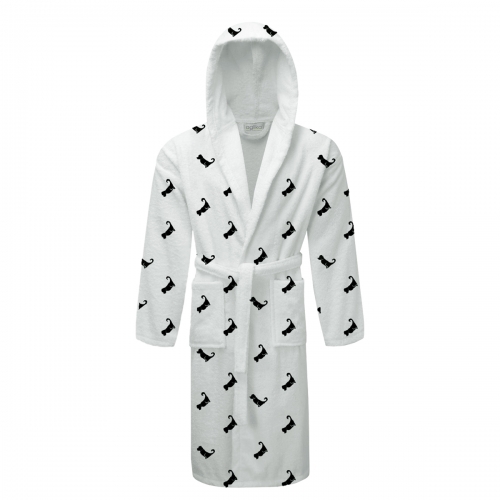 long cotton robe with hood and belt in white color Magnolica