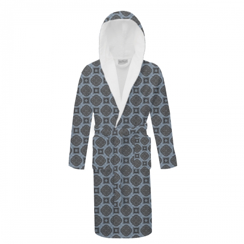 long cotton robe with hood and belt in blue color Magnolica