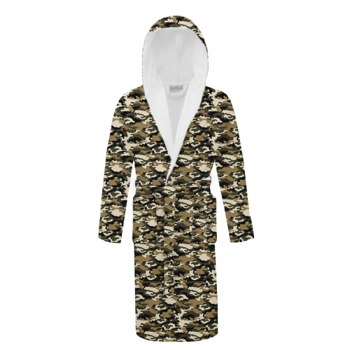 long cotton robe with hood and belt in camouflage color Magnolica