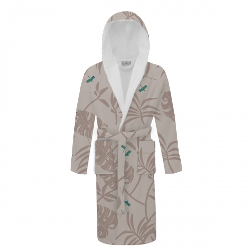 long cotton robe with hood and belt in gray color-dragonfly Magnolica