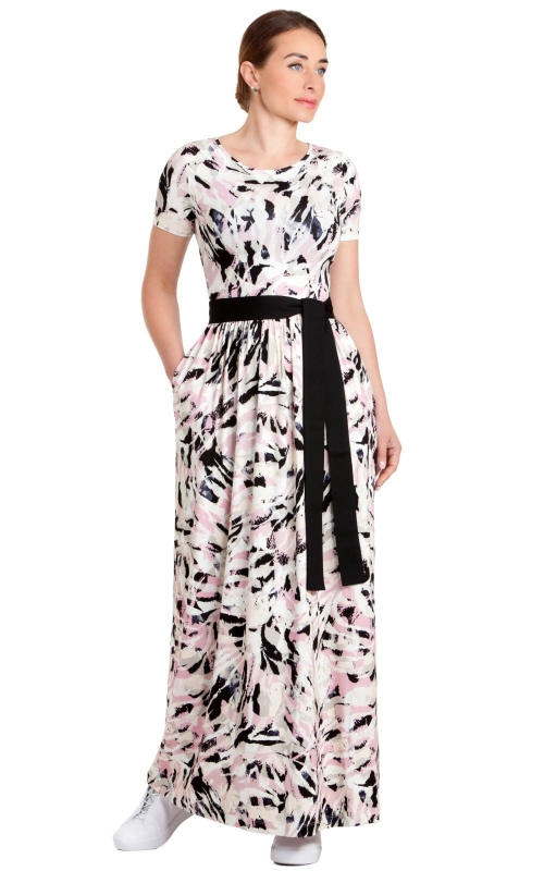 Long Dress with a Black Girdle Magnolica