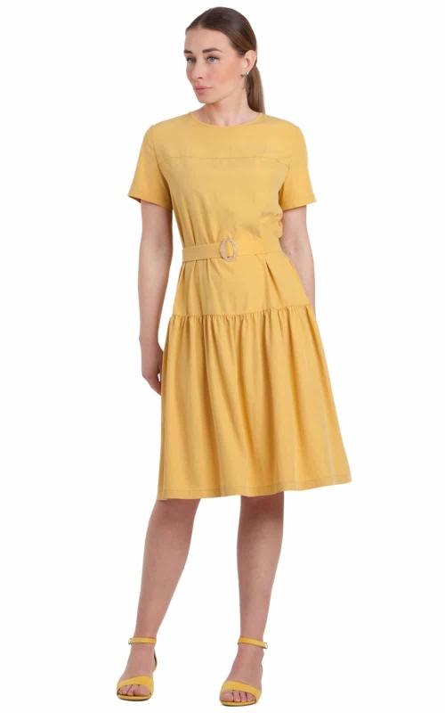 GORGEOUS SUMMER DRESS FROM A LIGHT SILKY TEXTILE in yellow color Magnolica