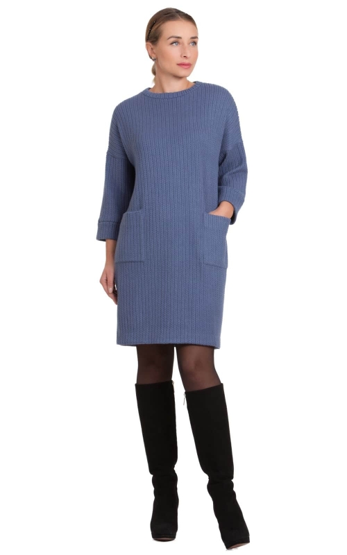 Warm,cozy winter dress-TUNIC made of soft fluffy MIXED JERSEY IN BLUE Magnolica