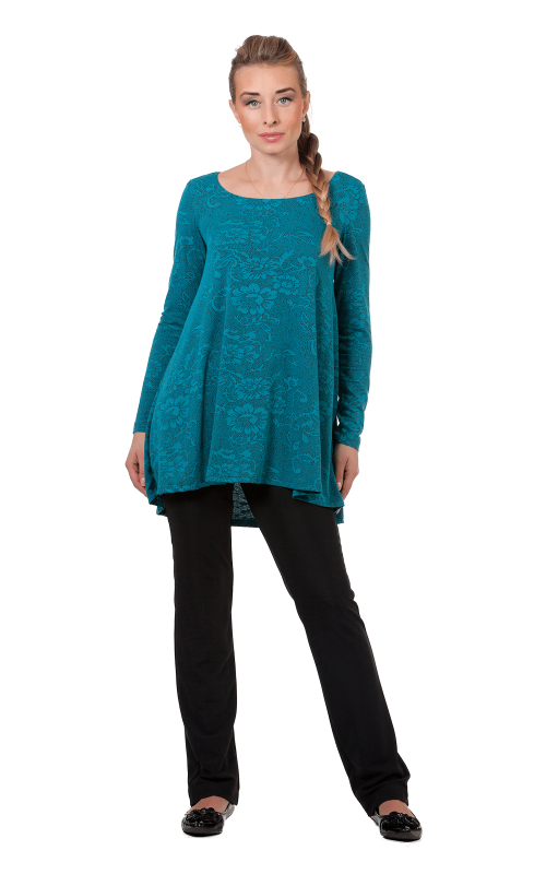 Turquoise Casual Office Tunic With Textured Floral Weave Magnolica