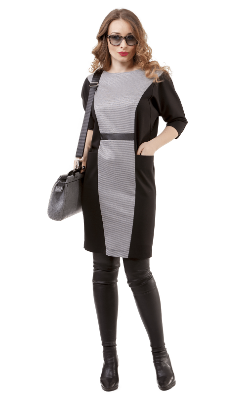 Office Black Cocktail Dress In Block Colour Block Style Magnolica