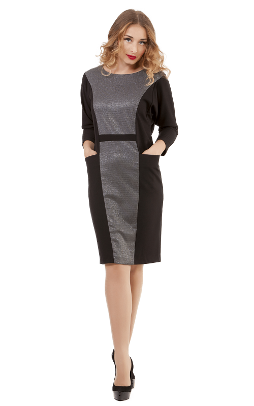 Block Colour Block Style Grey Office Cocktail Dress Magnolica