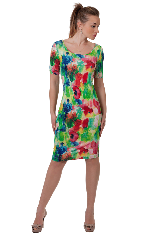 Green Summer Spring-Summer Abstract Print Dress Magnolica
