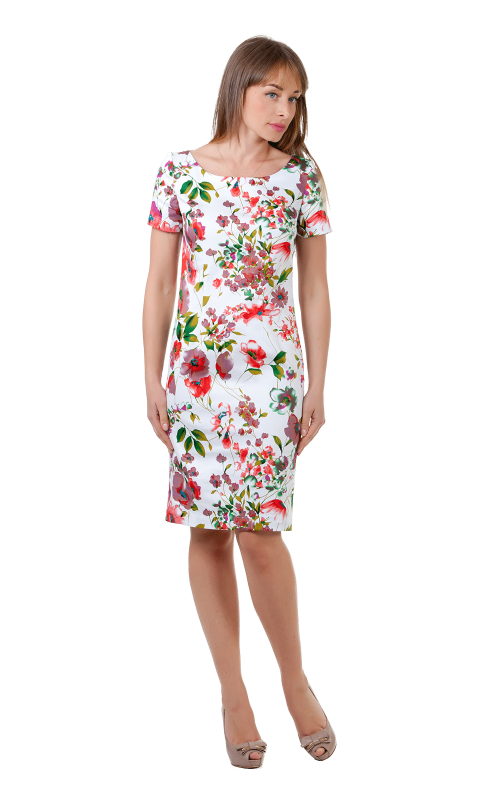 Sarkana pavasara-vasaras kleita ar akvarelu ziedu rakstu Magnolica