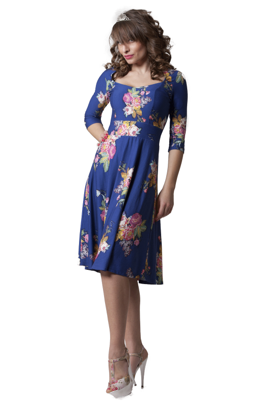 Zila pavasara-vasaras kleita ar ziedu apdruku Magnolica