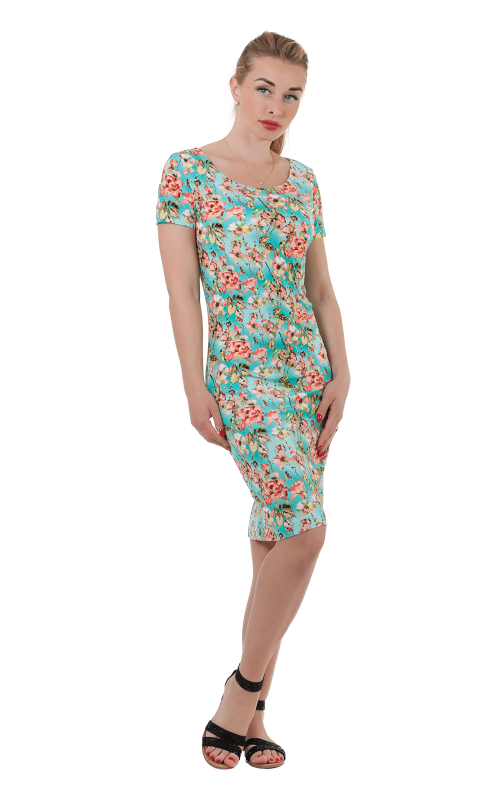 Sky Blue Floral Print Spring-Summer Dress Magnolica